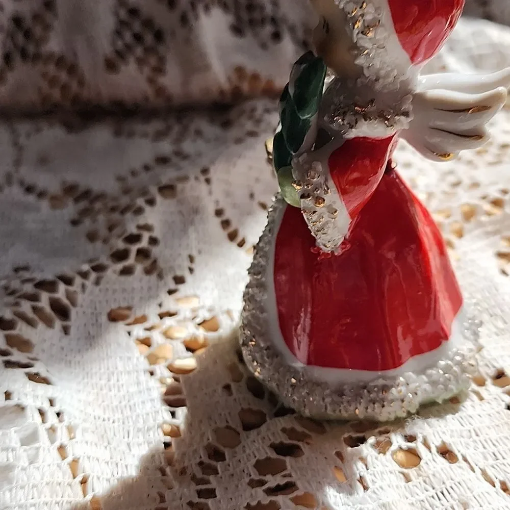 Lefton Porcelain Christmas Angel Vintage 1956 Carrying A Tree & Bells